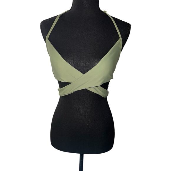 NWT! Aerie Wrap Halter Wraparound Bikini Top in Olive Green - Size Small - Picture 6 of 9